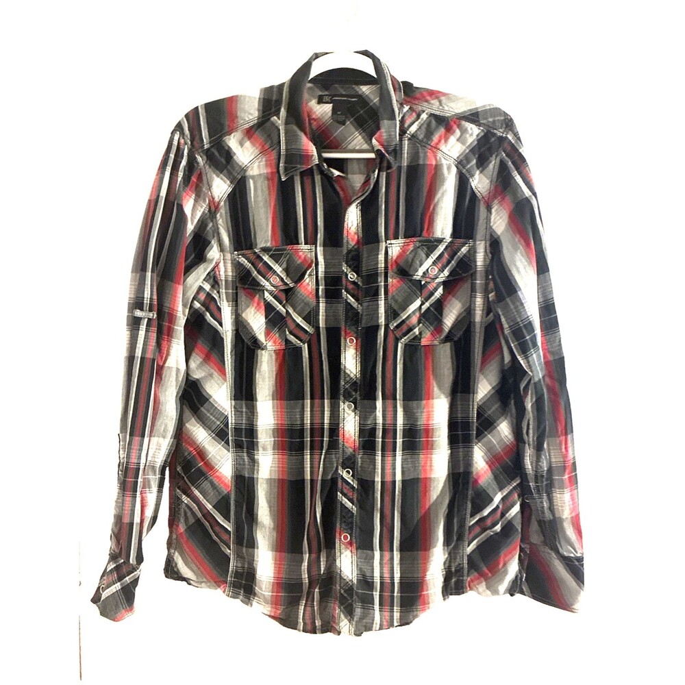 INC Men’s Western Plaid Shirt Pearl Snap Buttons  Size M Long Sleeve